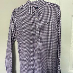 Vineyard Vines Purple Gingham Whale Shirt (Slim Fit Large)